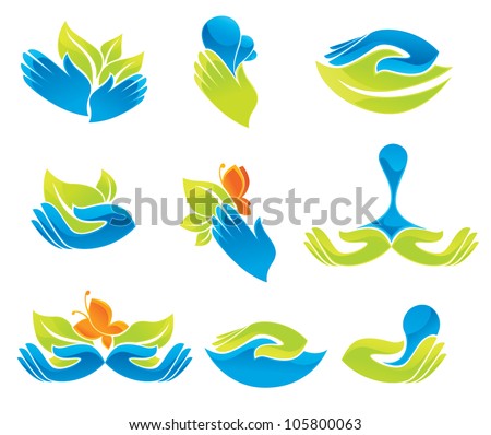 Symbols Humans Hands Growing Plants Stock Vector 82175482 - Shutterstock