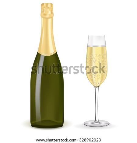 Bottle Champagne Glass Sketch Style Vector Stock Vector 535188487