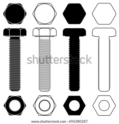 Detailed Drawings Of Nut And Bolt Highres Vector Graphic