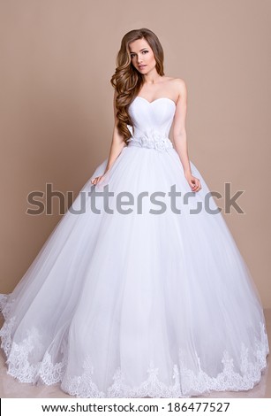 Beautiful Young Woman Posing Wedding Dress Stock Photo 29 ...