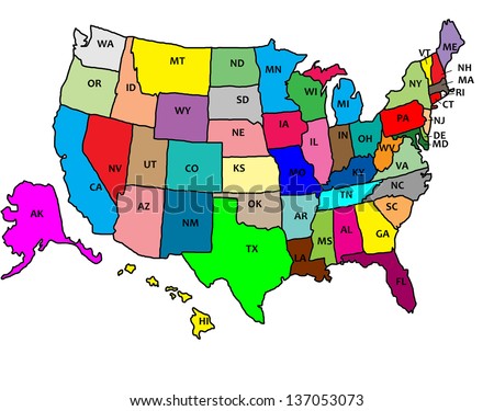 Vector Usa Colors Map Borders States Stock Vector 48780751 - Shutterstock