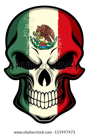 mexico flag painted on a skull - stock vector