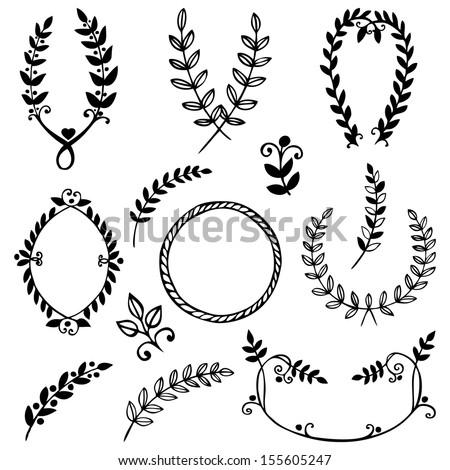 Download Silhouette Oak Wreaths Different Shapes Half Stock Vector ...