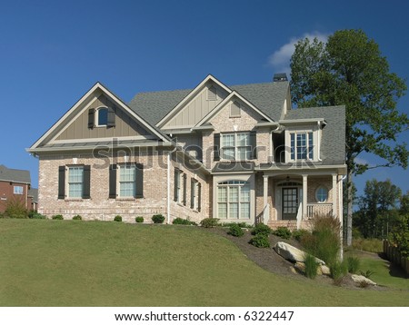 White Suburban Home Blue Shutters Wraparound Stock Photo 37067740 ...