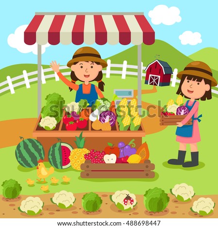 Vegetables Shop Stall Farmers Market Cartoon Stock Vector 430300285 ...