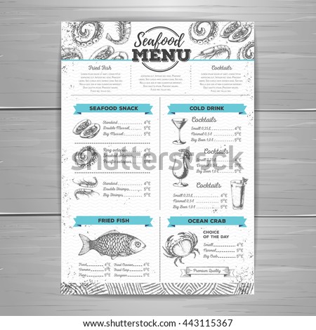 Vintage Seafood Menu Design Stock Vector 443115385 - Shutterstock