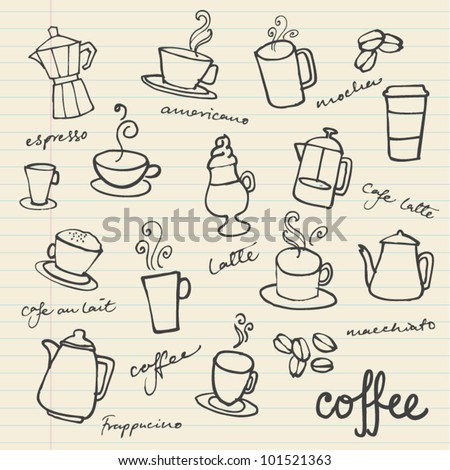 Doodles Coffee Icons Words Stock Vector 101973007 - Shutterstock