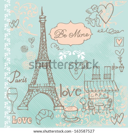 Paris Doodle Icons Heart Shape Stock Vector 163587503 Shutterstock Love