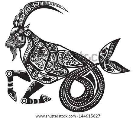 Vector illustration of a tattoo, horoscope sign/animal - Capricorn - in ...