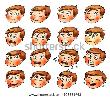 Emotions Cartoon Facial Expressions Set Natural Stock Vector 103824269 ...