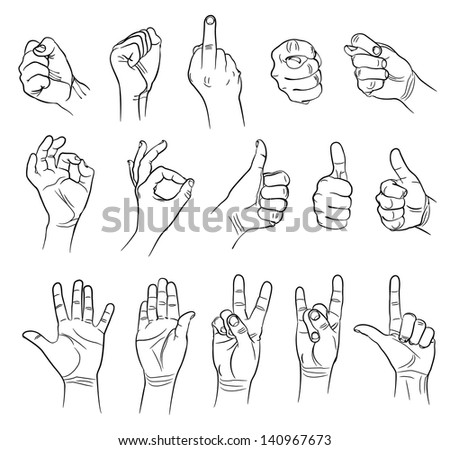 Contour Hands Vector Collectionaccuracy Sketching Hand Stock Vector ...