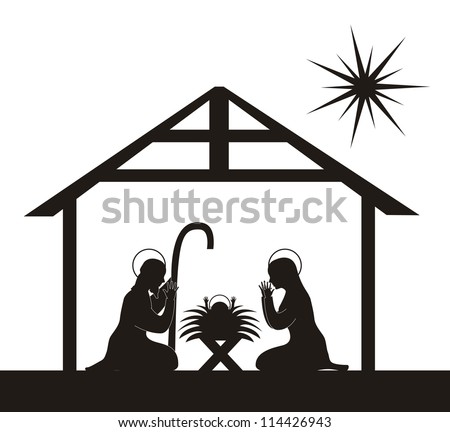 Black Silhouette Nativity Scene Isolated Vector Stock Vector 114426943 ...
