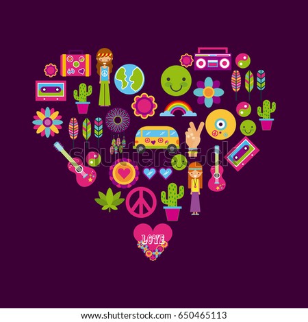 Hippie Bohemian Design Icons Set Stickers Stock Vector 600347759