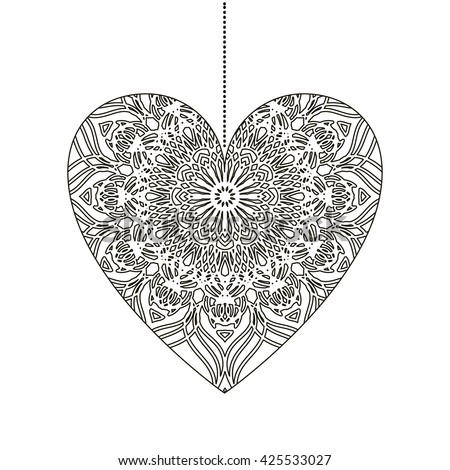 Download Vector Drawing Heart Mandala Pattern Isolated Stock Vector ...