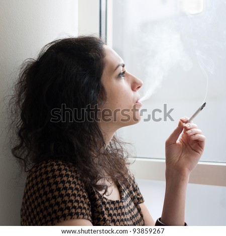 Young Woman Smoking Indoors Window Portrait Stock Photo 93859264 ...