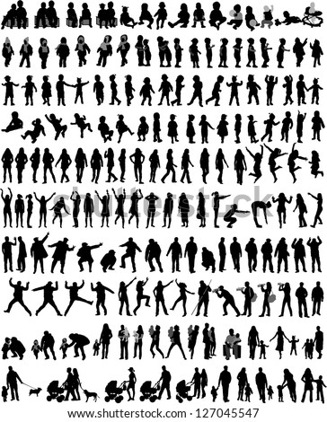 People Mix Silhouettes, vector work - stock vector