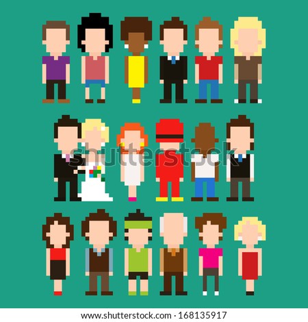 Set Pixel Art People Icons Vector Stock Vector 137472074 - Shutterstock