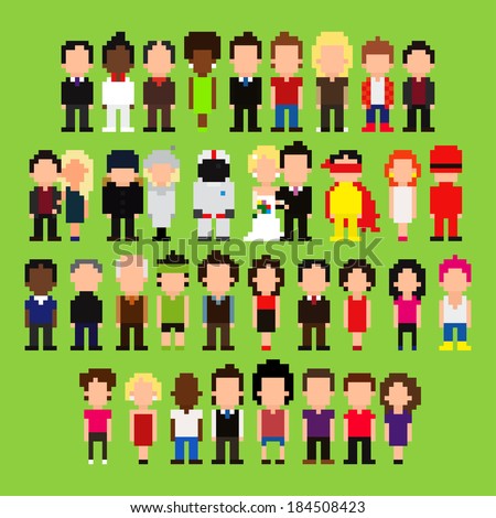 Set Pixel Art People Icons Vector Stock Vector 137472074 - Shutterstock