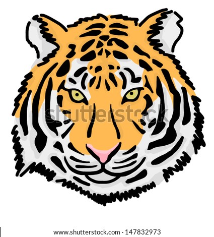 Tiger Face Black White Vector Sketch Stock Vector 184741496 - Shutterstock