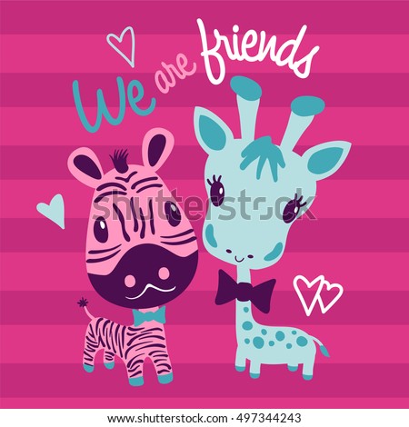 Cute Zebra And Giraffe Illustration Artwork Design For Children Vector Print Sizable Cute Zebra And Giraffe Illustration Artwork Design For Children Vector Print Sizable