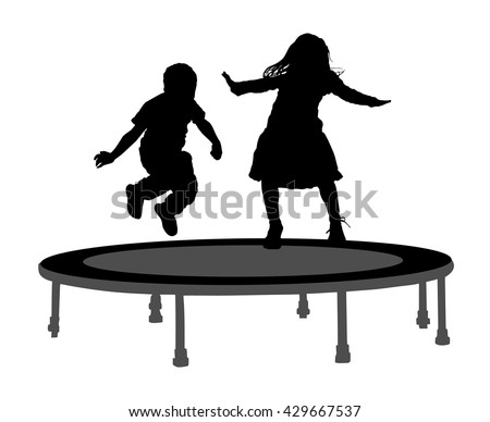 Children Silhouettes Jumping On Garden Trampoline Stock Vector ...