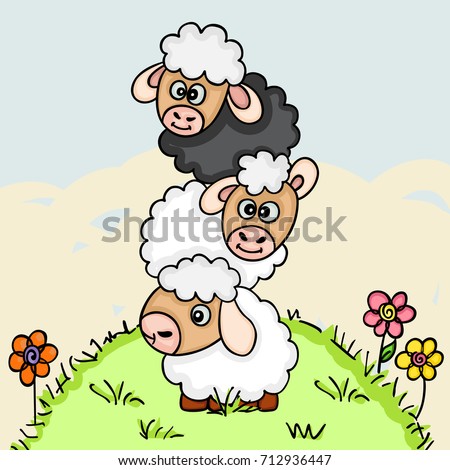 Illustration Shows Flock Sheep That Graze Stock Vector 113670796 ...