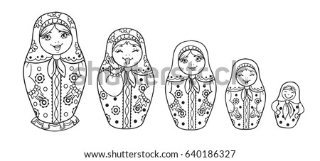 Download Black White Vector Illustration Four Matryoshka Stock Vector 461635093 - Shutterstock