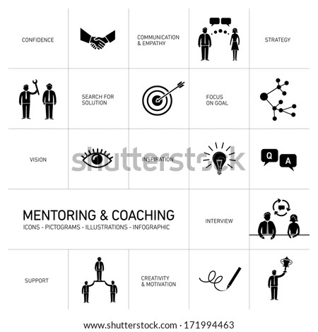 vector abstract mentoring and coaching icons and pictograms set of ...