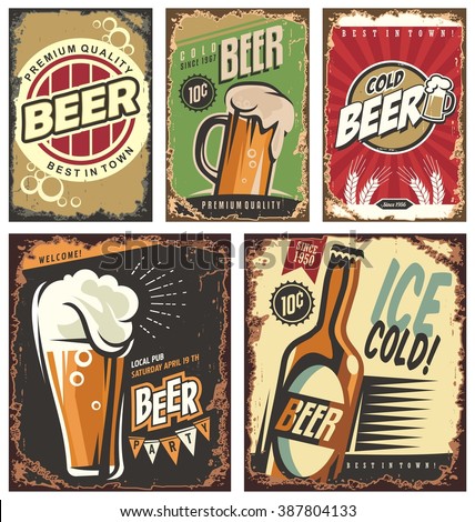 Vintage Poster Templates For Cold Beer Retro Label Or Banners Design Collection Vintage Poster Templates For Cold Beer Retro Label Or Banners Design Collection