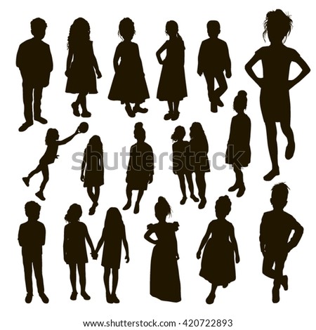 Lots Women Girls Line Style Silhouette Stock Vector 43934167 - Shutterstock