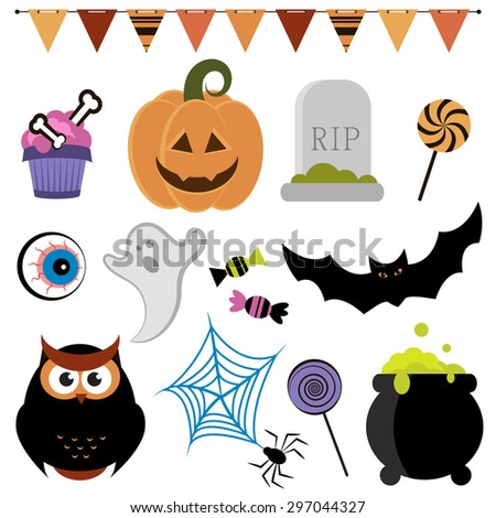 Set Cute Vector Halloween Elements Objects Stock Vector 85344082 ...