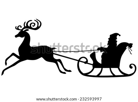 Silhouette Santa Claus Sitting Sleigh Reindeer Stock Vector 122957326 ...