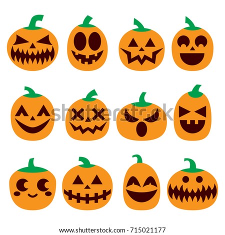 Scary Halloween Pumpkin Faces Icons Set Stock Vector 211711342 ...