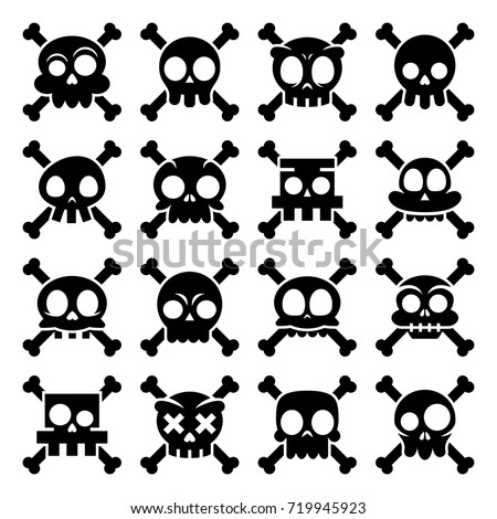 halloween vector cartoon skull with bones icons mexican cute black sugar skulls design set - Mexican Halloween Skulls halloween vector cartoon skull with bones icons mexican cute black sugar skulls design set - Mexican Halloween Skulls