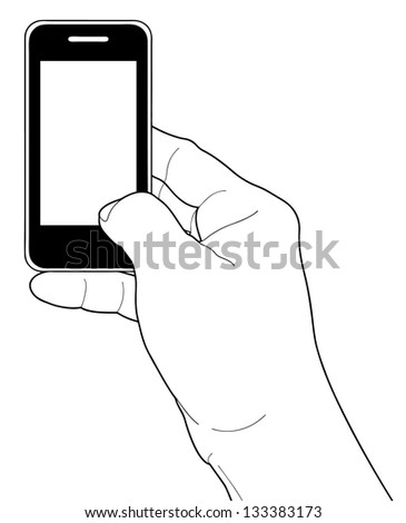 Sketch Hand Holding Smartphone Finger Touching Stock Vector 718130860