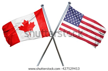 Pair Crossed American Canadian Flags Names Stock Vector 452736631 