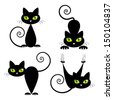 Set Of Black Cat Silhouette. Collection On White Background. Stock ...